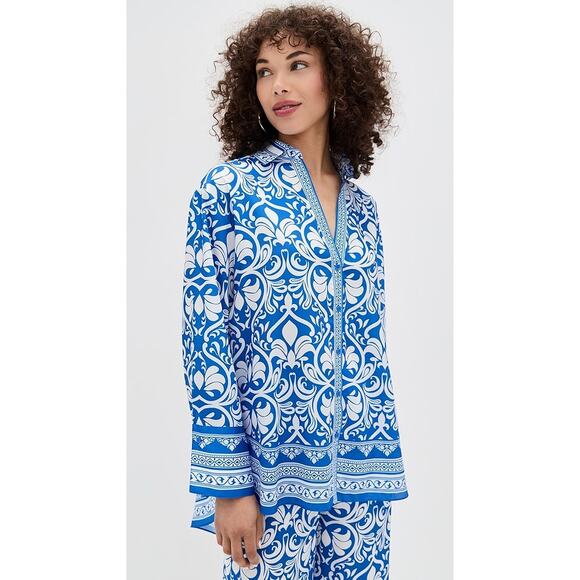 ALICE + OLIVIA Kiva Oversized Pajama Button-Up Shirt Size Small - Picture 2 of 14